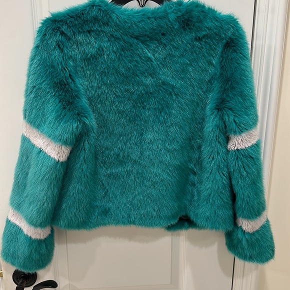 Eco Fur Teal Jacket with Stripe by Molly Olli for Anthropologie Shrimps style - Picture 5 of 6